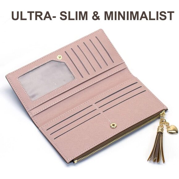 Women's Slim Card Holder Wallet with Coin Purse and Tassels for Ladies - Picture 3 of 8